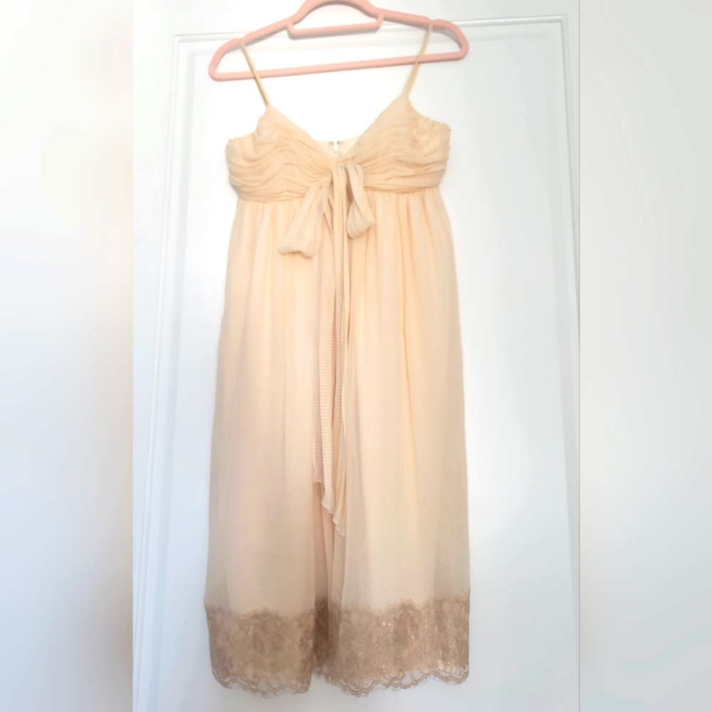 BCBG Champaign polka dot dress with Lace trim